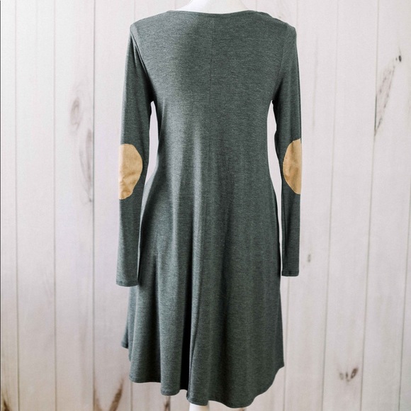 The Serenity Dress- grey long sleeve w/elbow patch - Picture 2 of 8